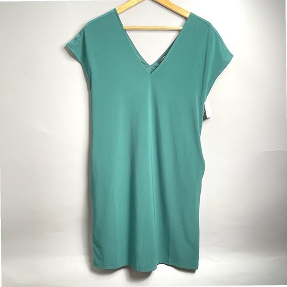 HALOGEN XS Green V Neck Short Sleeve‎ Casual Dress NWT - Picture 2 of 8